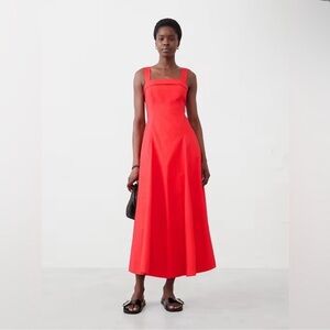 New Banana Republic Vibrant Red Orange Midi Dress